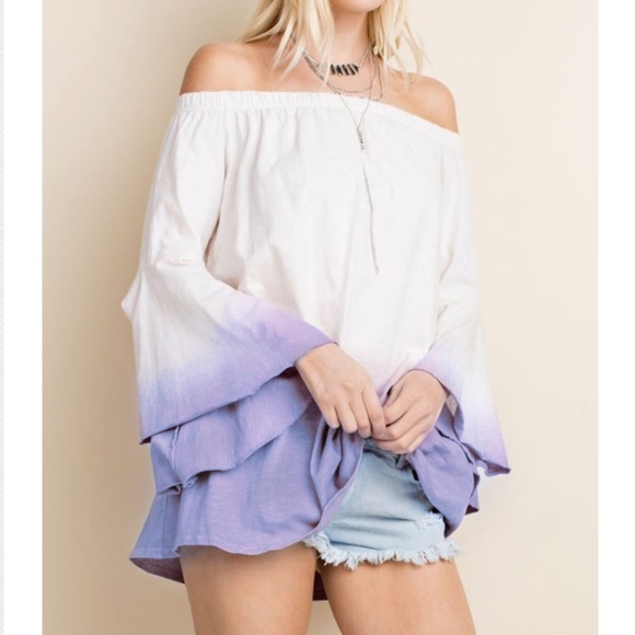 Ombre dip dye off shoulder blouse - Picture 2 of 5